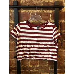 Forever 21 Red and White Striped Cropped Top Tee